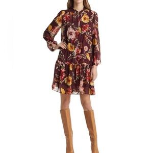 NEW Julia Jordan 12 Floral Dress Long Balloon Sleeve Ruffles Autumnal